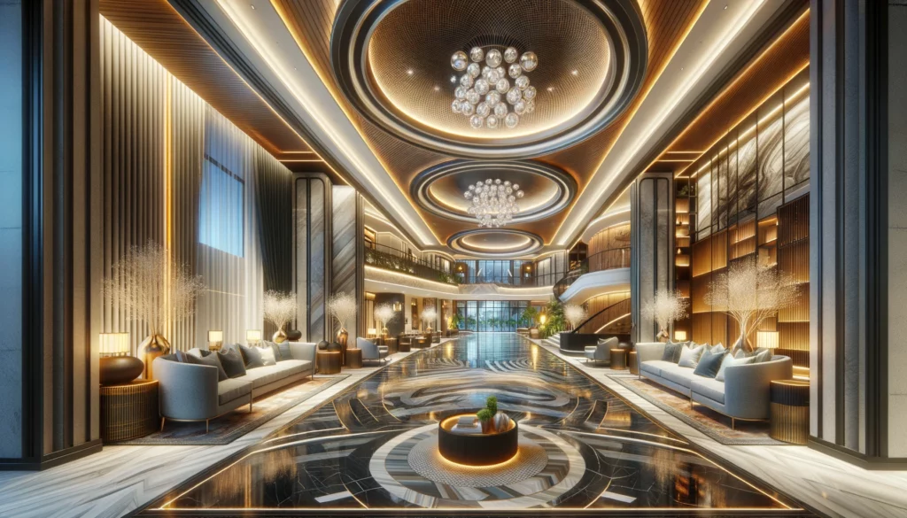 A luxurious lobby of a multifamily apartment in Las Vegas.