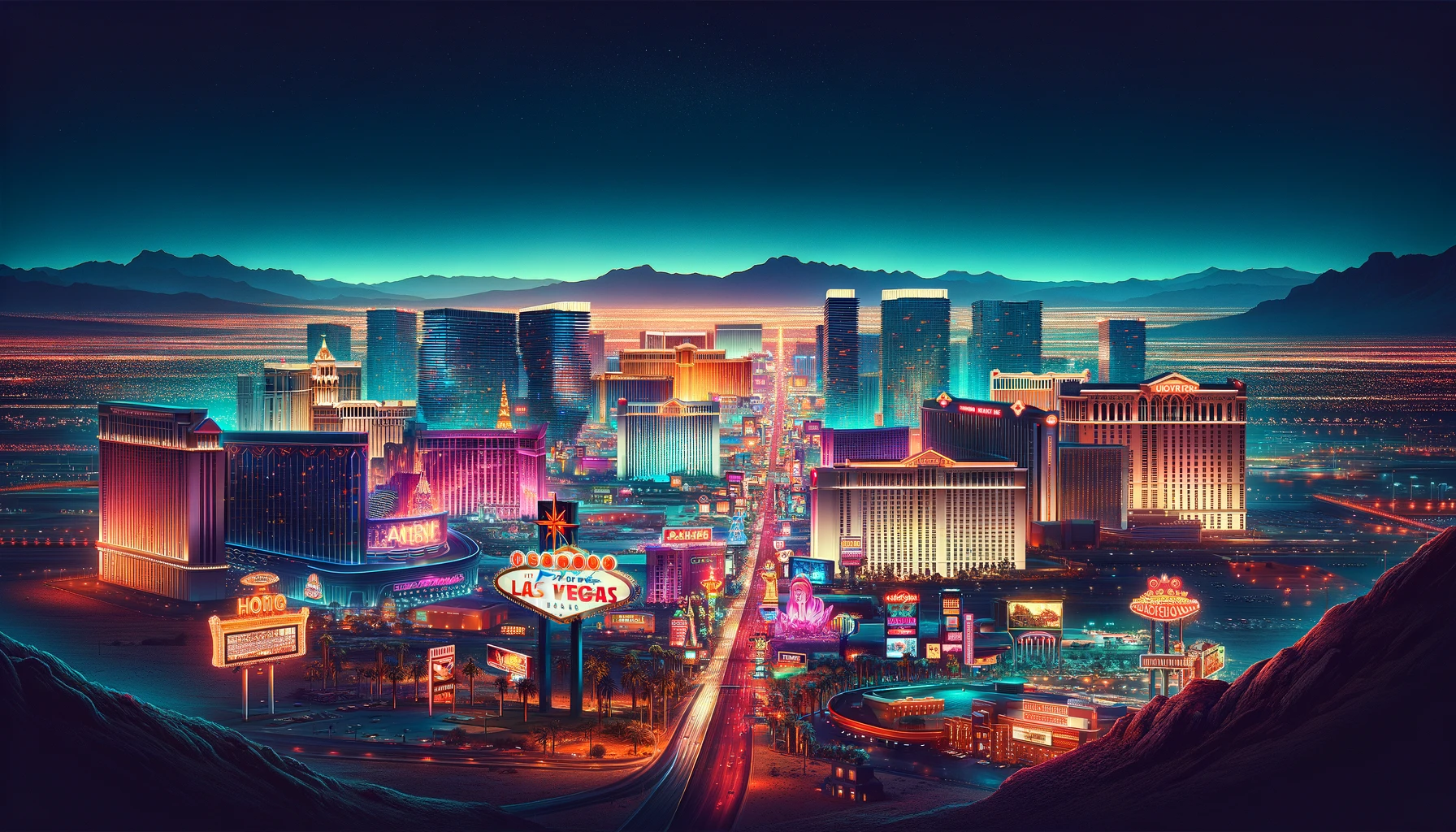 Las Vegas at night showcasing its vibrant neon-lit skyline, a symbol of its evolution from a desert to the entertainment capital